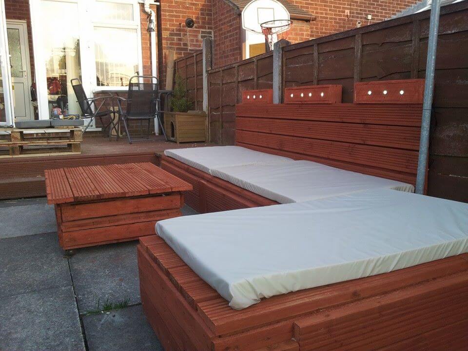 wooden pallet patio set with lights