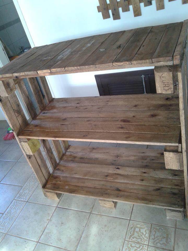 reclaimed pallet shelving unit and console table