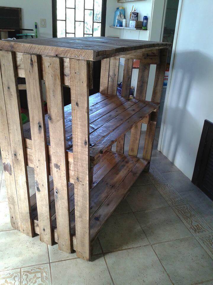 handmade made wooden pallet shelving unit and console table